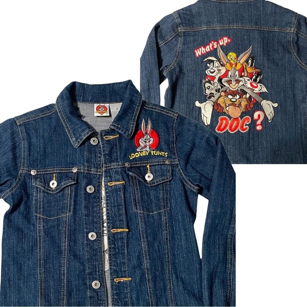 Vintage Looney Tunes Denim Blue Jean Jacket, small. Unisex Souvenir Bugs Bunny